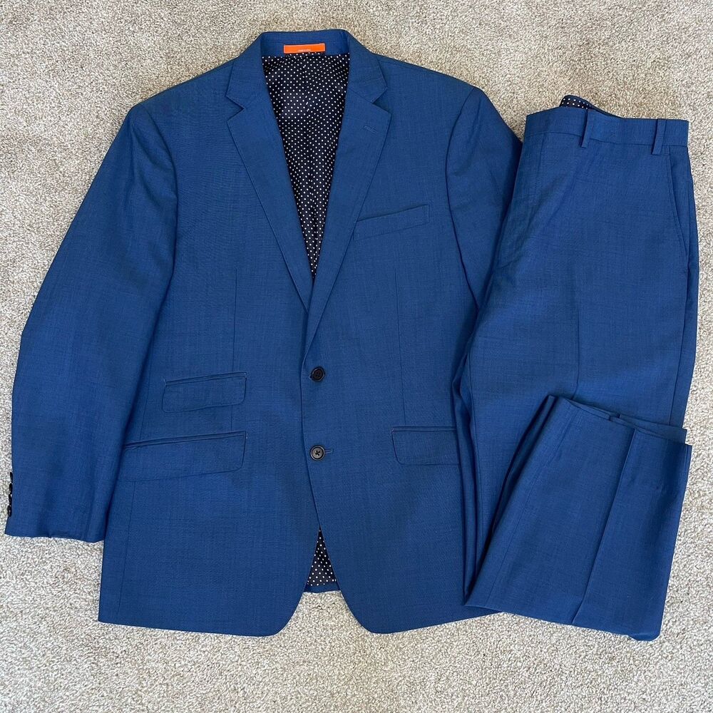 Tallia Men's 100% Wool Suit Set Blue Blazer 44R & Pants 38 x 27 Business Formal‎
